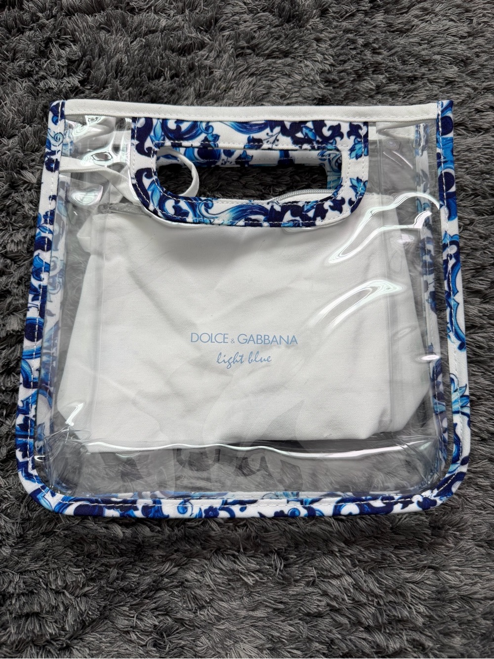 Dolce & Gabbana Light Blue Clear Tote Bag with Blue Floral Trim